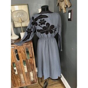 Vintage 80’s SAKS FIFTH AVENUE YOUNG DIMENSIONS Grey Black Appliqué Dress SzM